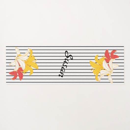 Orangelbe weiße Blume in Schwarz/Weiß Yogamatte (Rückseite (Horizontal))