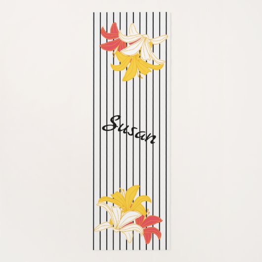 Orangelbe weiße Blume in Schwarz/Weiß Yogamatte (Rückseite)