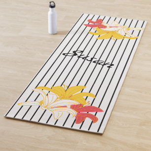 Orangelbe weiße Blume in Schwarz/Weiß Yogamatte