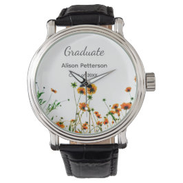 Orangelbe Wildblumen Moderne Graduate rustikal Armbanduhr