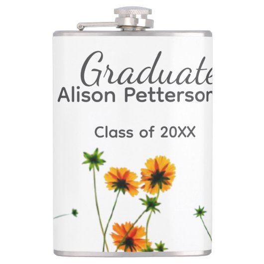 Orangelbe Wildblumen Moderne Graduate rustikal Flachmann (Vorderseite)