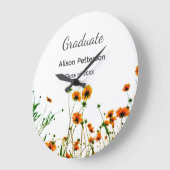 Orangelbe Wildblumen Moderne Graduate rustikal Große Wanduhr (Winkel)