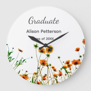 Orangelbe Wildblumen Moderne Graduate rustikal Große Wanduhr