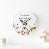 Orangelbe Wildblumen Moderne Graduate rustikal Große Wanduhr (Zuhause)