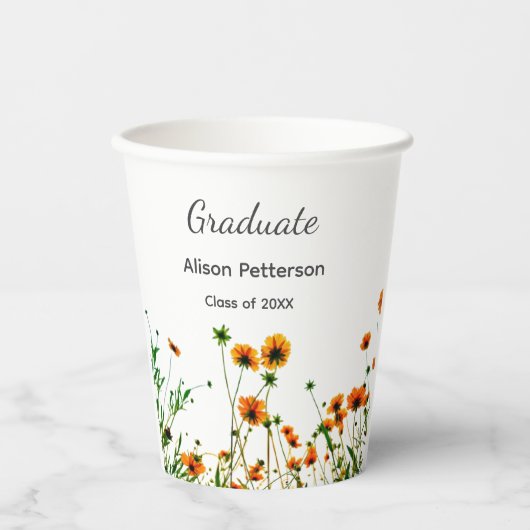 Orangelbe Wildblumen Moderne Graduate rustikal Pappbecher (Vorderseite)