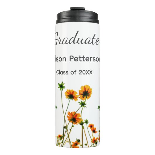 Orangelbe Wildblumen Moderne Graduate rustikal Thermosbecher (Vorderseite)