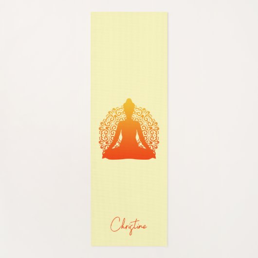 Orangelbe Yoga-Pose mit Individuelle Name Yogamatte (Vorderseite)
