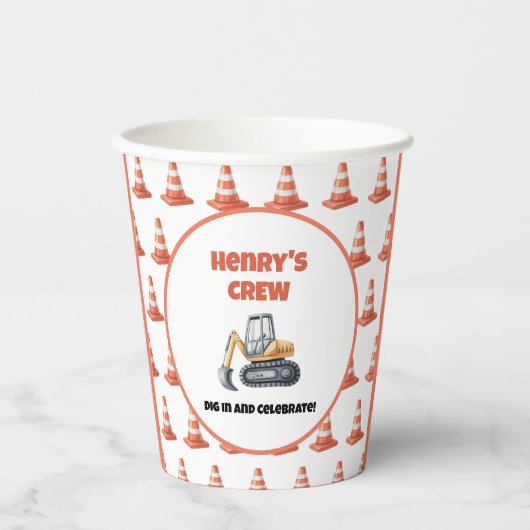 Orangelber Baukronengrabname Pappbecher (Vorderseite)