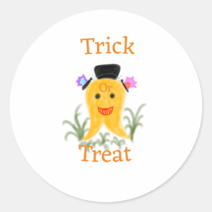 Orangelber halloween ghost trick oder treat hinzuf runder aufkleber