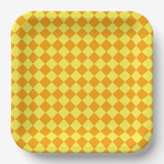 Orangelbes Schachbrett Diamantmuster Pappteller (Vorderseite)