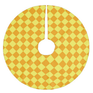 Orangelbes Schachbrett Diamantmuster Polyester Weihnachtsbaumdecke