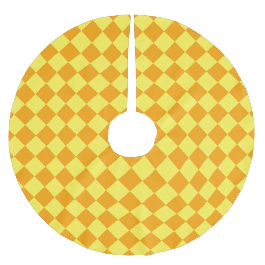 Orangelbes Schachbrett Diamantmuster Polyester Weihnachtsbaumdecke (Vorderseite)