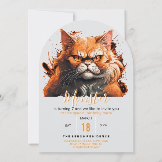 Orangemonsterkatze Einladung (Vorderseite)