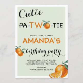 Orangen 2. Geburtstag Süsse Pata-2-Krawatte Einladung