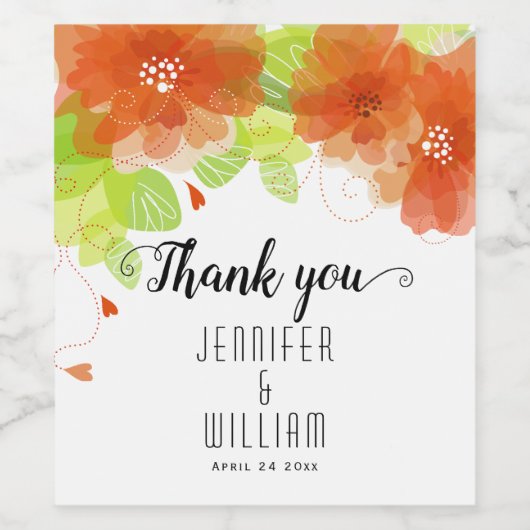 Orangen-ätherische Blume-Kalligraphie-Hochzeit Weinetikett (Einzelnes Label)