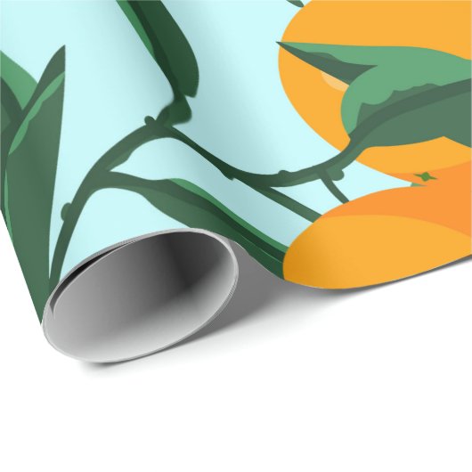 Orangen auf Blätterzweigen nahtlos, Zitrusfrüchte  Geschenkpapier (Rolleneckpunkt)
