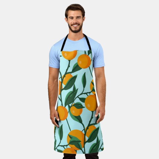 Orangen auf Blätterzweigen nahtlos, Zitrusfrüchte Schürze (Getragen)