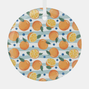 Orangen auf gestreiftem Hintergrund, Sommer Muster Ornament Aus Glas
