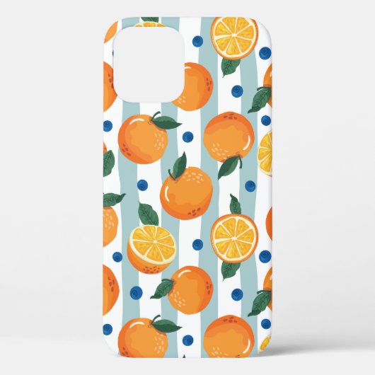 Orangen auf gestreiftem Hintergrund, Sommermuster. Case-Mate iPhone Hülle (Rückseite)