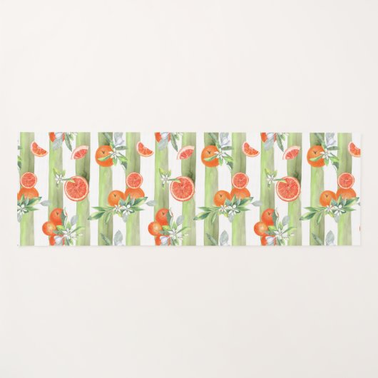 Orangen auf grünen und weißen Streifen Yogamatte (Vorderseite (Horizontal))