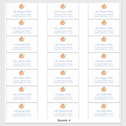 Orangen Blue Text Gast Envelope Address Labels (Blatt)