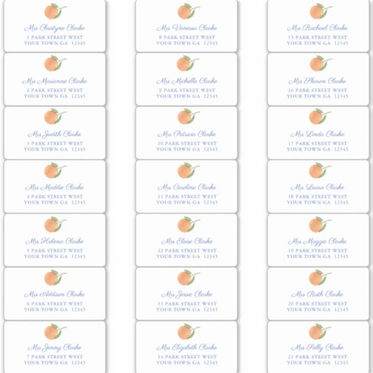 Orangen Blue Text Gast Envelope Address Labels (Vorderseite)