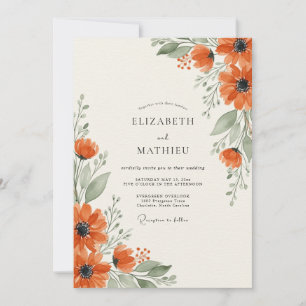 Orangen blühende herbstliche Hochzeit Einladung