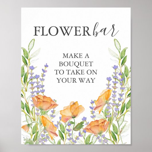 Orangen-Blumen-Bar-Schild Poster (Vorne)