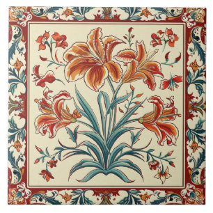 Orangen Blumen floral Fliese