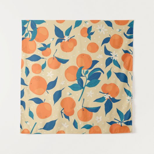 Orangen Branchen: Beige Hintergrundmuster Wandteppich (Vorderseite)