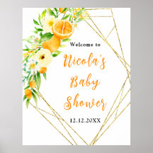 Orangen Citrus Baby Shower Begrüßung
