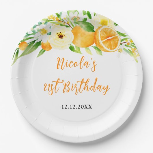 Orangen Citrus Baby Shower Pappteller (Vorderseite)