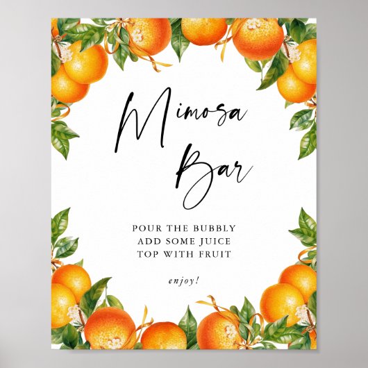 Orangen Citrus Brautparty Mimosa Bar Sign Poster (Vorne)