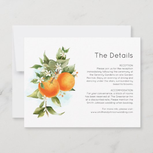 Orangen Citrus Garden Wedding Details Card Dankeskarte (Vorderseite)