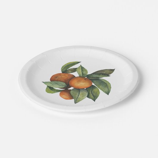 Orangen Citrus Greenery Pappteller (Schrägansicht)
