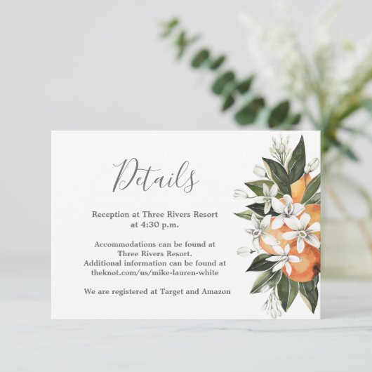 Orangen Details Hochzeitskarte RSVP Karte (Stehend Vorderseite)