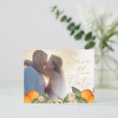 Orangen-Foto-Overlay für Hochzeiten Save the Date Ankündigungspostkarte (Stehend Vorderseite)
