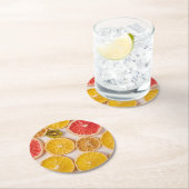 Orangen-Grapefruits und Kiwi-Muster-Früchte Runder Pappuntersetzer (Vor Ort)