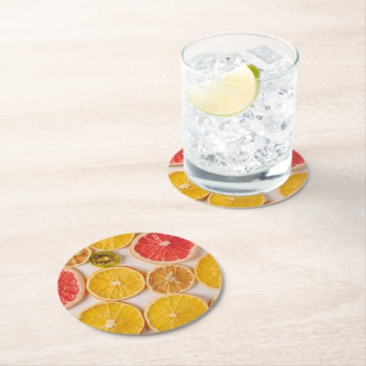 Orangen-Grapefruits und Kiwi-Muster-Früchte Runder Pappuntersetzer (Vor Ort)