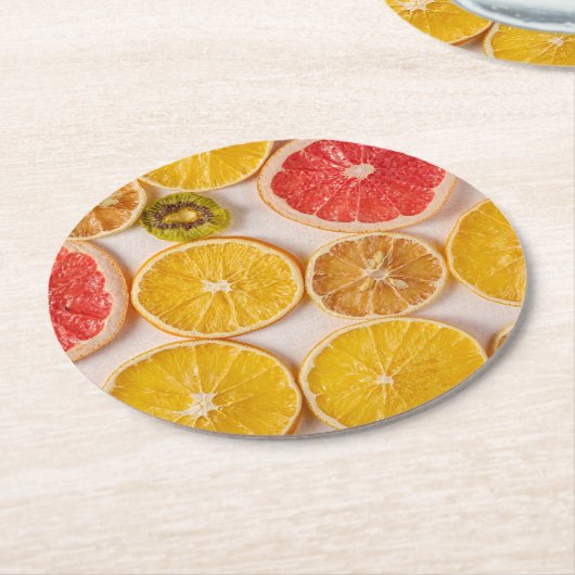 Orangen-Grapefruits und Kiwi-Muster-Früchte Runder Pappuntersetzer (Angewinkelt)