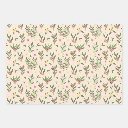 Orangen-, Grün- und Lachszweigmuster Geschenkpapier Set (Vorderseite 3)