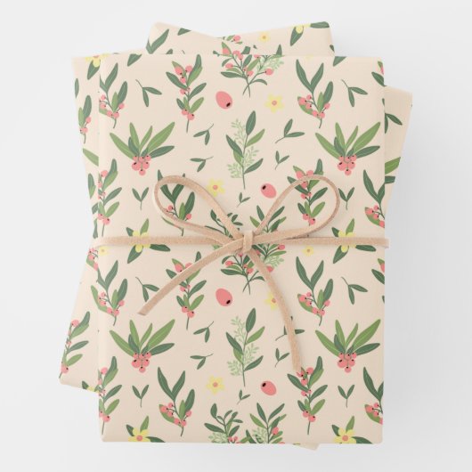 Orangen-, Grün- und Lachszweigmuster Geschenkpapier Set (Beispiel)