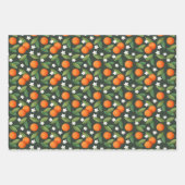 Orangen, grüne Blätter und Muster der weißen Blume (Vorderseite 3)