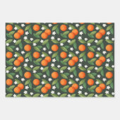 Orangen, grüne Blätter und Muster der weißen Blume (Vorderseite 2)