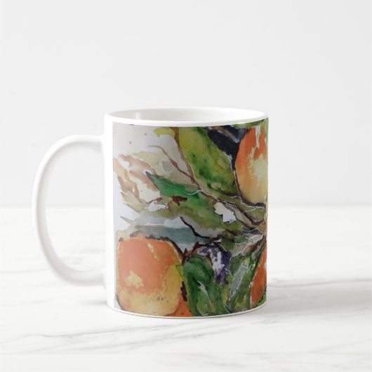 Orangen im Baum. Kaffeetasse (Links)