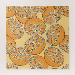 Orangen in Scheiben: nahtlos Vintages Muster. Puzzle