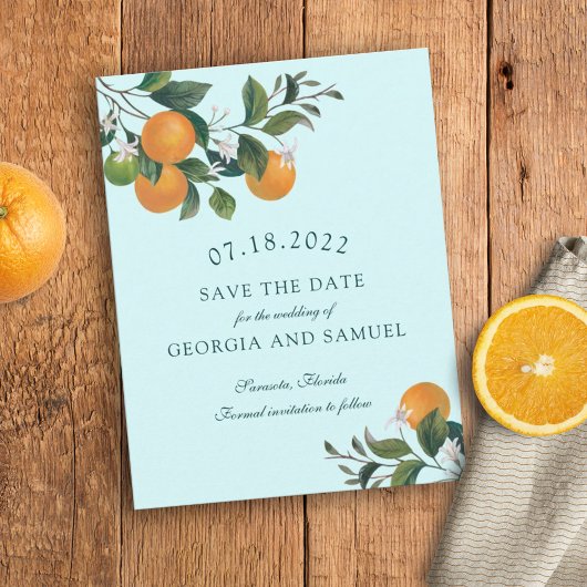 Orangen Obst- und Blütenkarte Save the Date