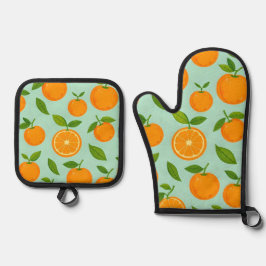 Orangen Ofenhandschuh & Topflappen-Set