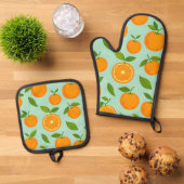Orangen Ofenhandschuh & Topflappen-Set (Oben Unten)