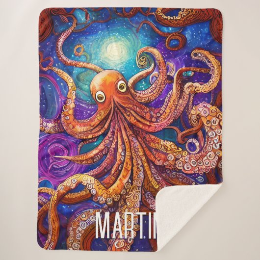 Orangen-Oktopus | Vollmond mit Personalisiertem Na Sherpadecke (Vorderseite)